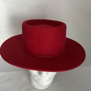 OFarrell Hat Co Custom Red Felt Bolero Boater Hat Durango CO Womens Pre-Owned
